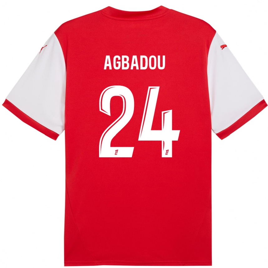 Kids Football Emmanuel Agbadou #24 Red White Home Jersey 2024/25 T-Shirt Nz