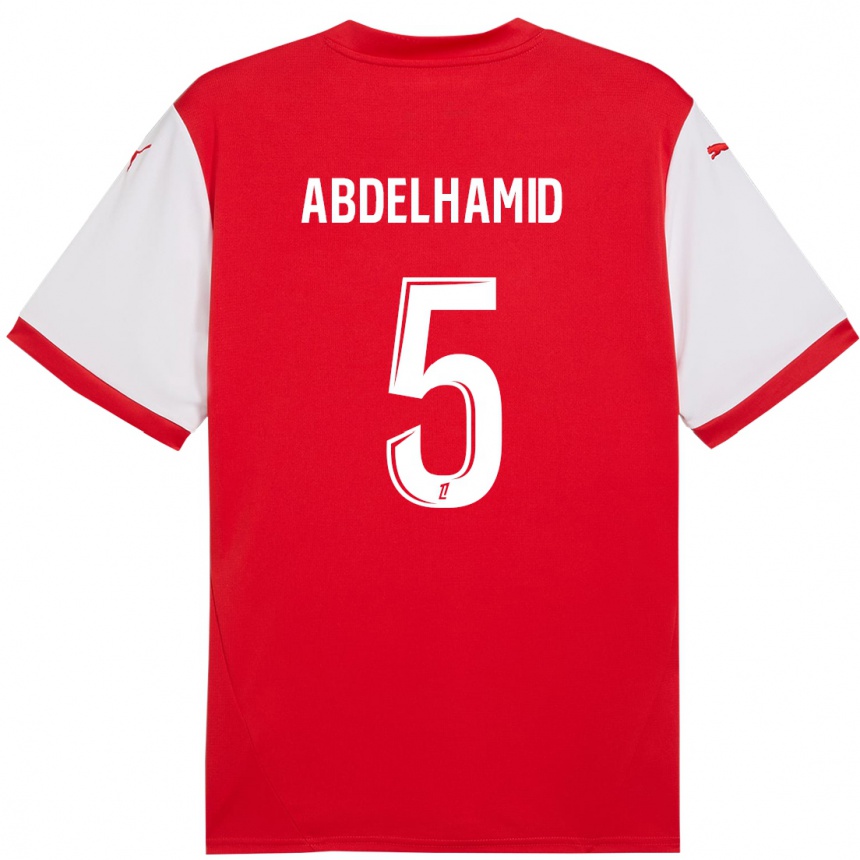 Kids Football Yunis Abdelhamid #5 Red White Home Jersey 2024/25 T-Shirt Nz