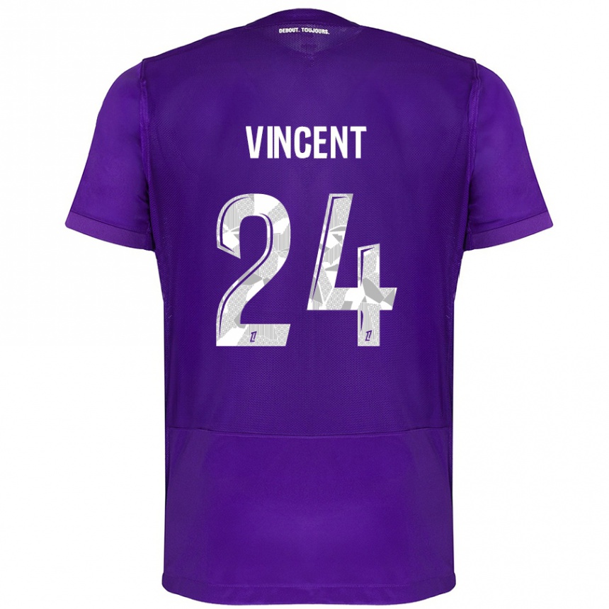 Kids Football Magalie Vincent #24 Purple White Home Jersey 2024/25 T-Shirt Nz