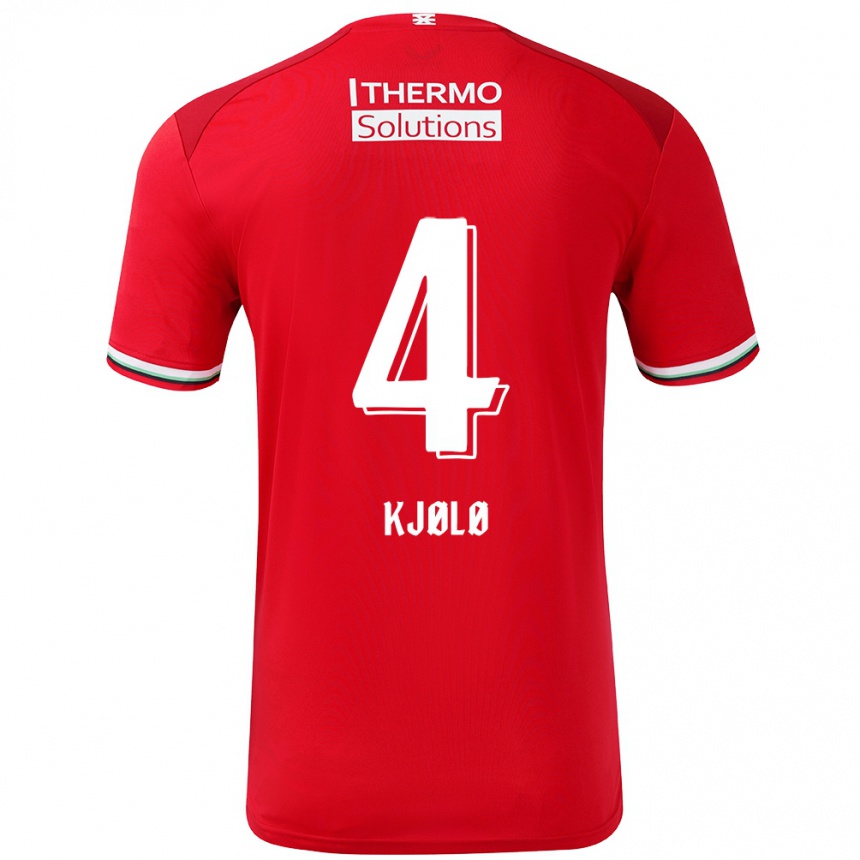 Kids Football Mathias Kjølø #4 Red White Home Jersey 2024/25 T-Shirt Nz