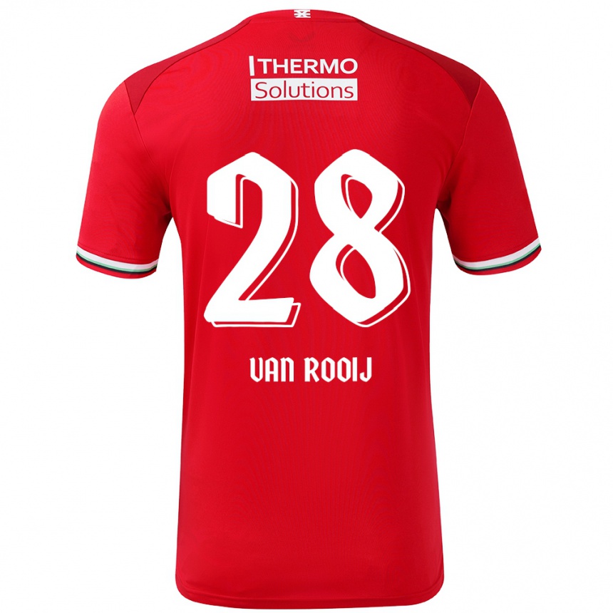 Kids Football Bart Van Rooij #28 Red White Home Jersey 2024/25 T-Shirt Nz