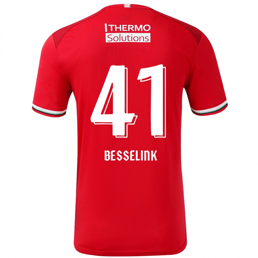 Kids Football Gijs Besselink #41 Red White Home Jersey 2024/25 T-Shirt Nz