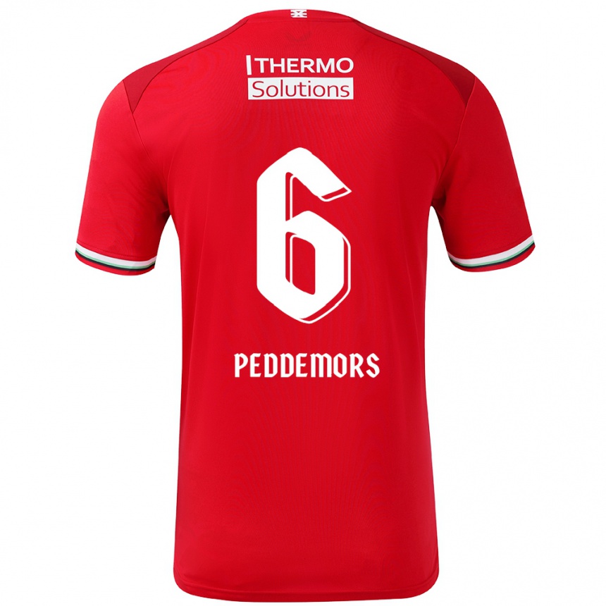 Kids Football Ella Peddemors #6 Red White Home Jersey 2024/25 T-Shirt Nz