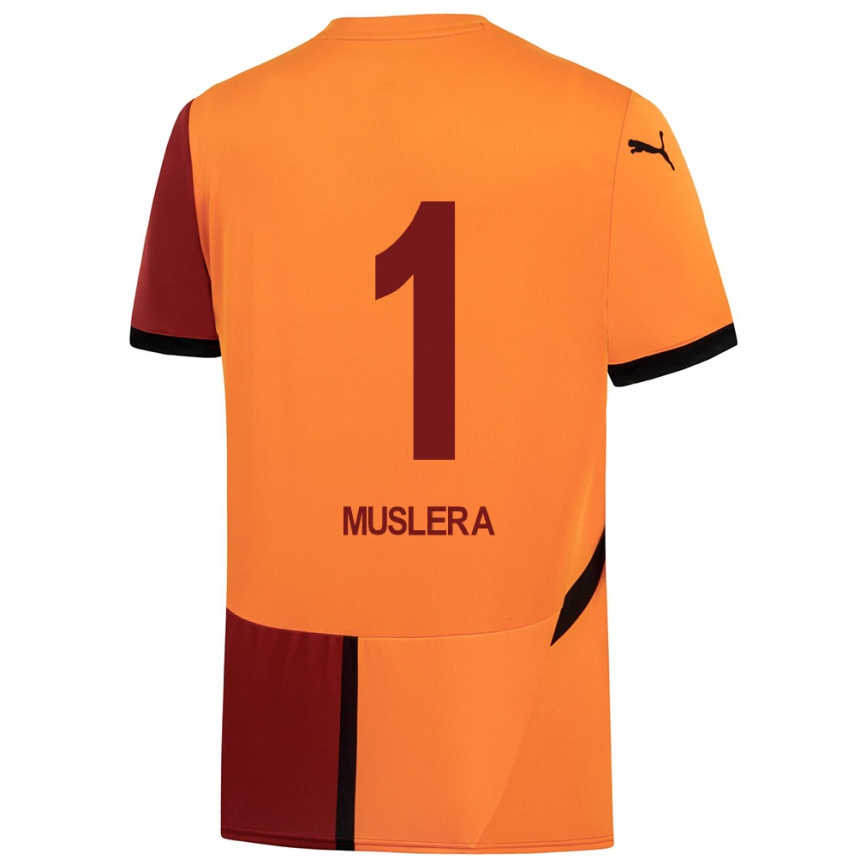 Kids Football Fernando Muslera #1 Yellow Red Home Jersey 2024/25 T-Shirt Nz