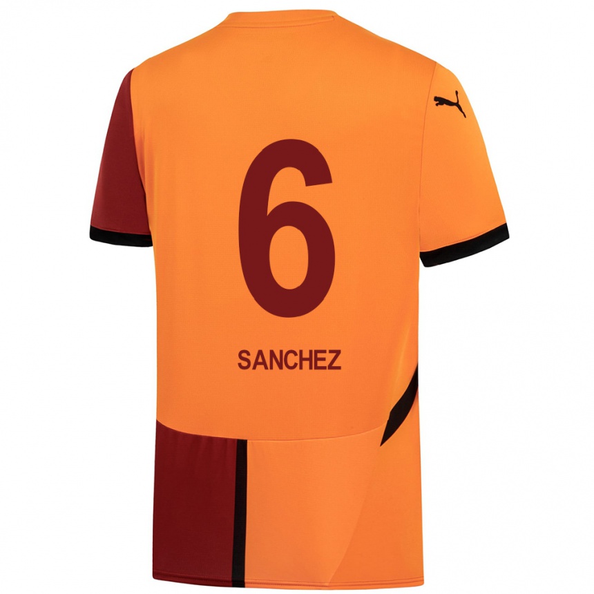 Kids Football Davinson Sanchez #6 Yellow Red Home Jersey 2024/25 T-Shirt Nz