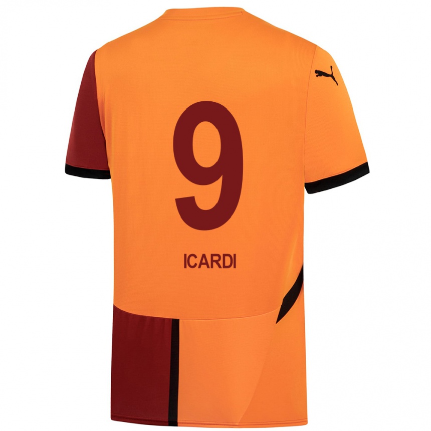 Kids Football Mauro Icardi #9 Yellow Red Home Jersey 2024/25 T-Shirt Nz