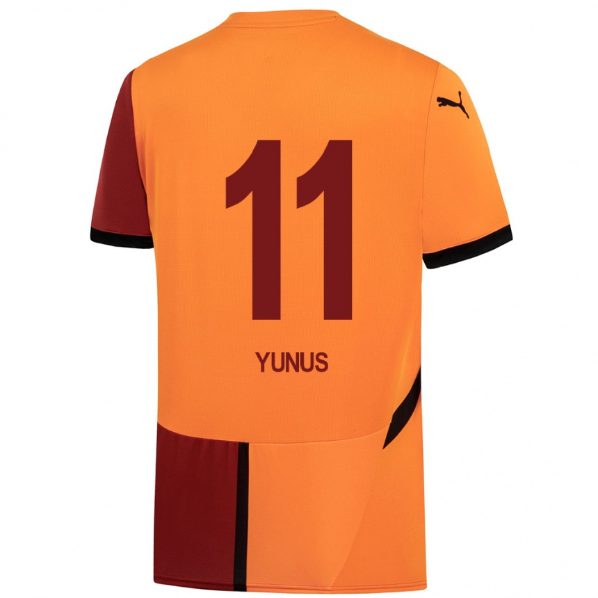 Kids Football Yunus Akgün #11 Yellow Red Home Jersey 2024/25 T-Shirt Nz