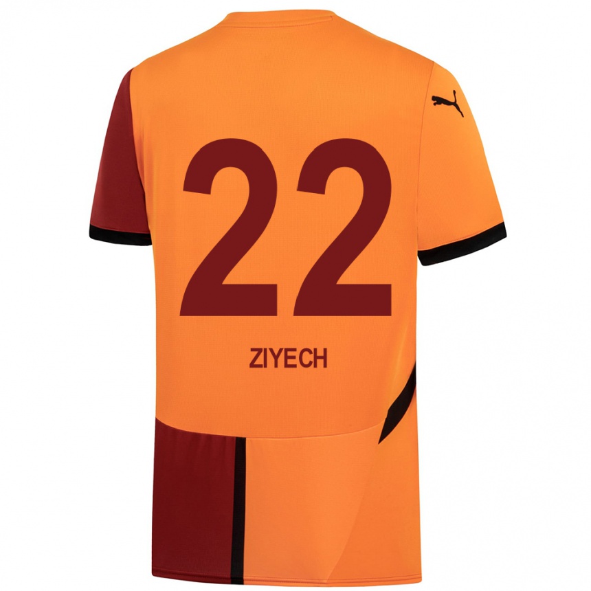 Kids Football Hakim Ziyech #22 Yellow Red Home Jersey 2024/25 T-Shirt Nz