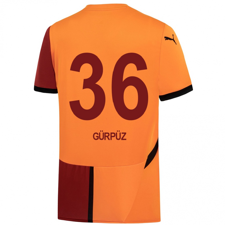 Kids Football Gökdeniz Gürpüz #36 Yellow Red Home Jersey 2024/25 T-Shirt Nz