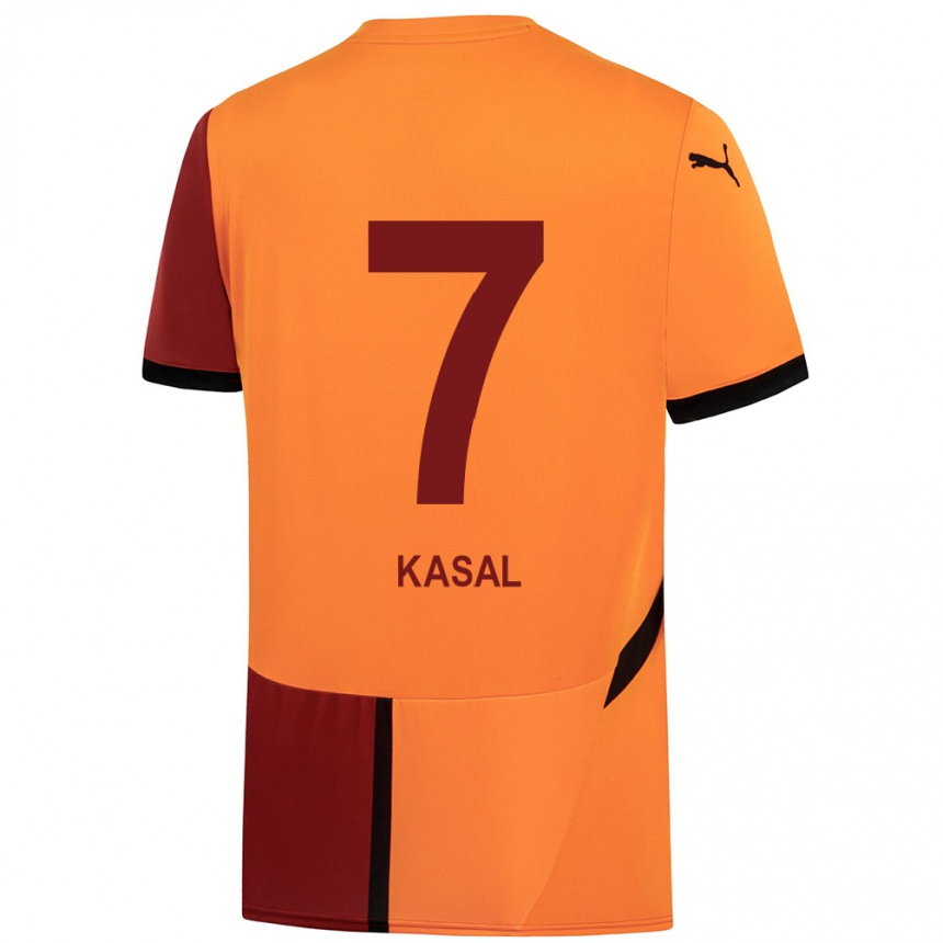 Kids Football Yasin Kasal #7 Yellow Red Home Jersey 2024/25 T-Shirt Nz