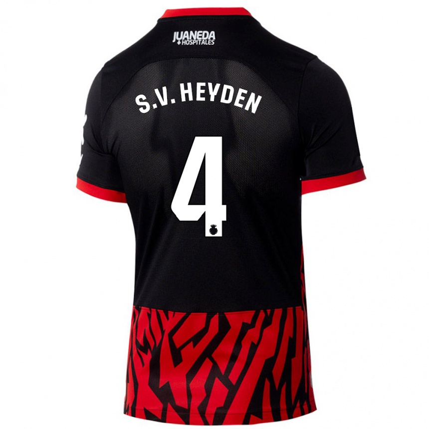 Kids Football Siebe Van Der Heyden #4 Black Red Home Jersey 2024/25 T-Shirt Nz