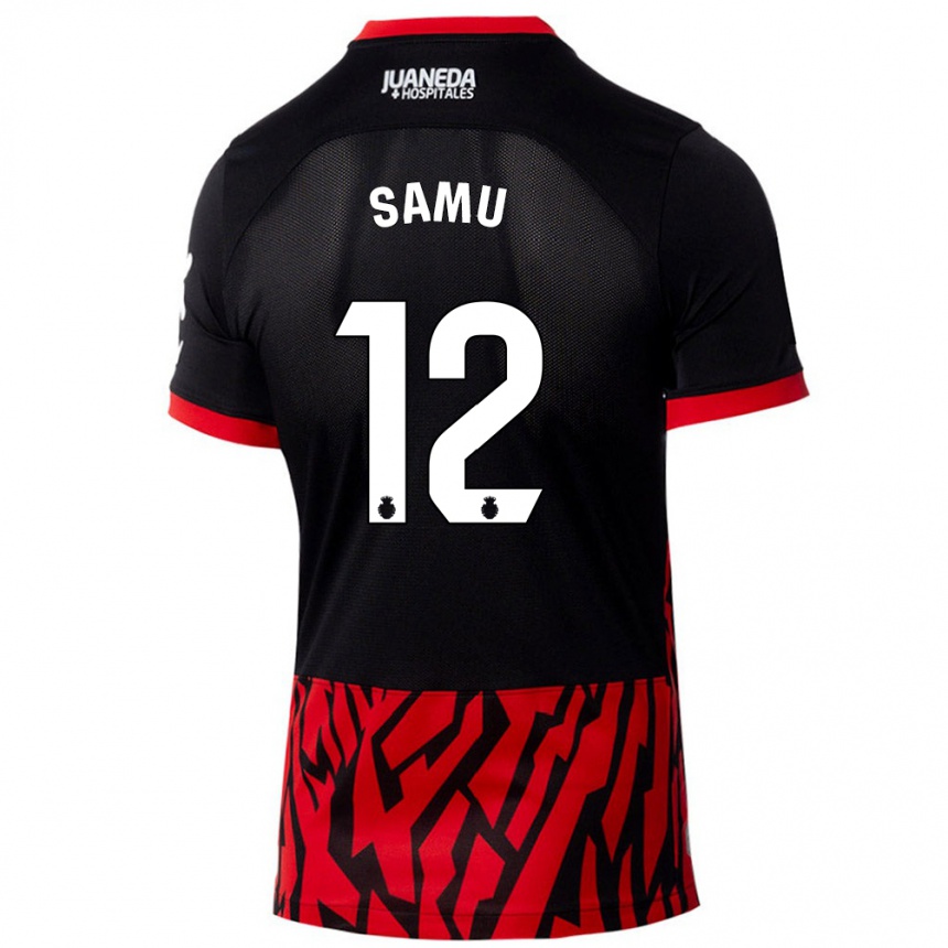 Kids Football Samú Costa #12 Black Red Home Jersey 2024/25 T-Shirt Nz