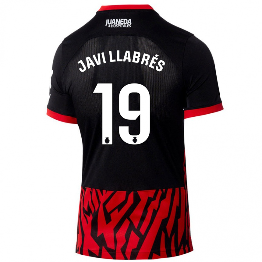 Kids Football Javi Llabrés #19 Black Red Home Jersey 2024/25 T-Shirt Nz