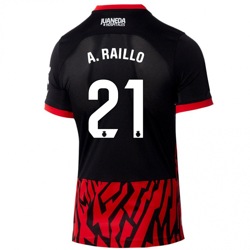 Kids Football Antonio Raíllo #21 Black Red Home Jersey 2024/25 T-Shirt Nz