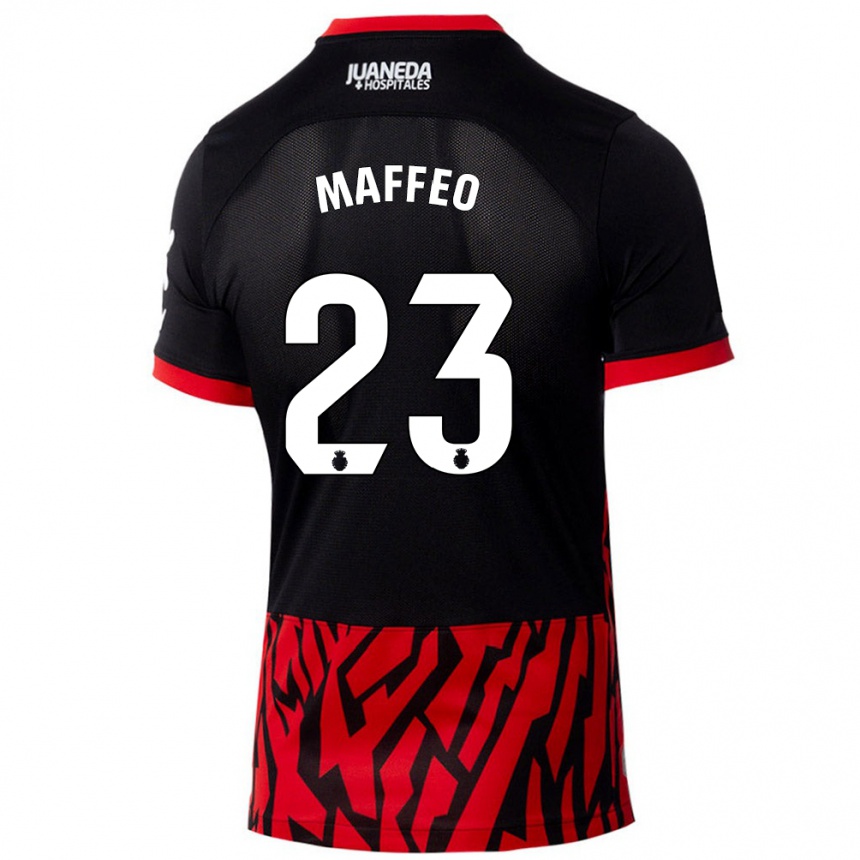 Kids Football Pablo Maffeo #23 Black Red Home Jersey 2024/25 T-Shirt Nz