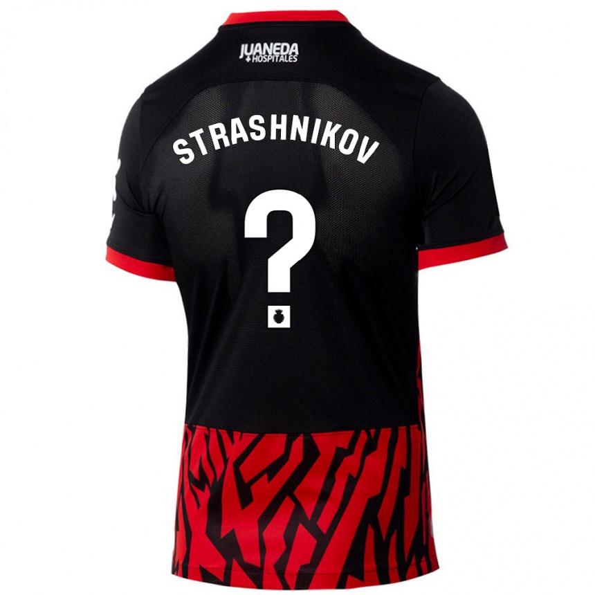 Kids Football Nikolay Strashnikov #0 Black Red Home Jersey 2024/25 T-Shirt Nz