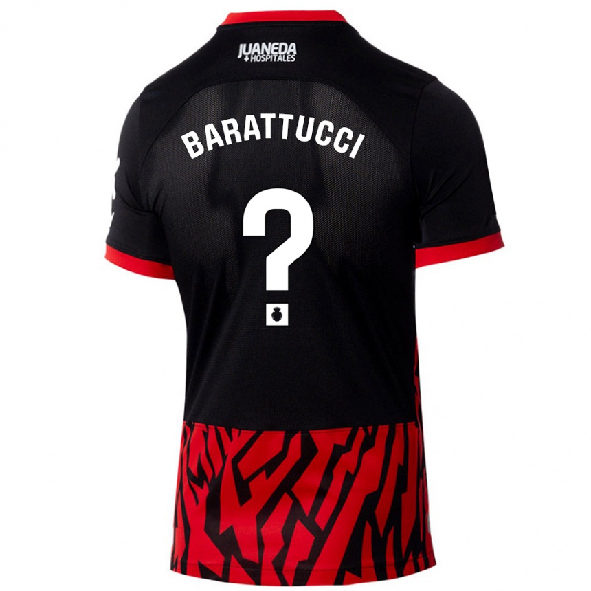 Kids Football Nicolás Barattucci #0 Black Red Home Jersey 2024/25 T-Shirt Nz