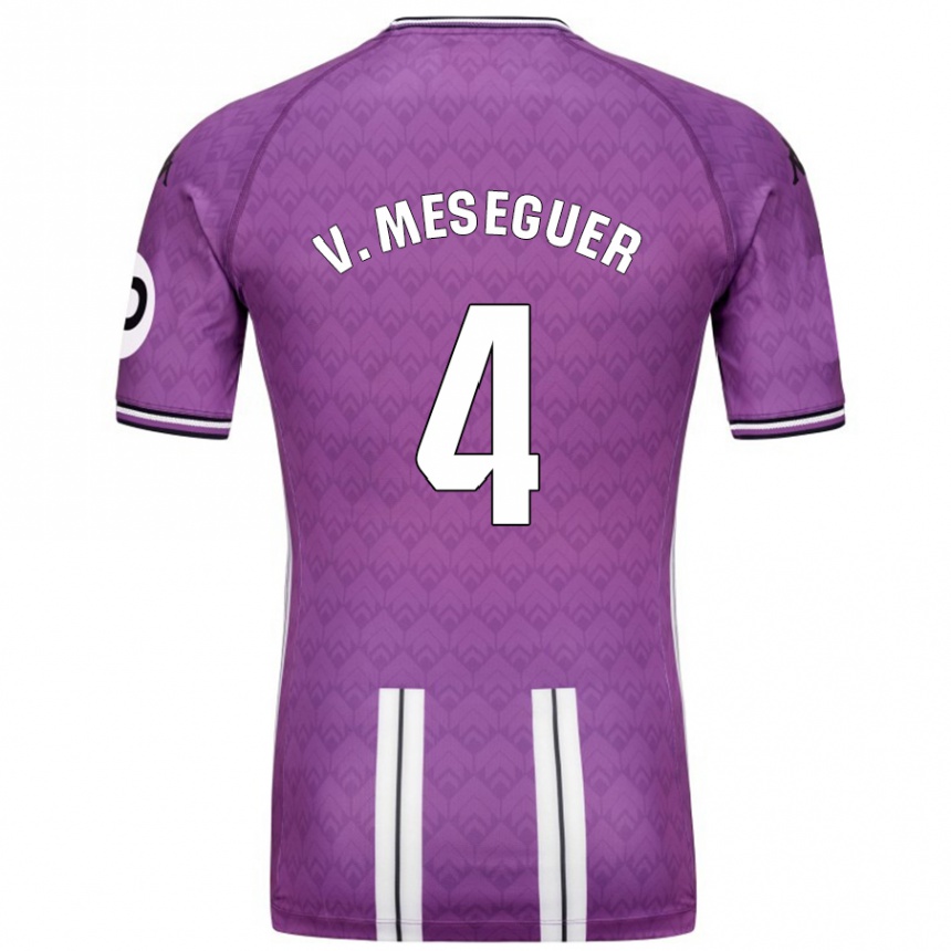 Kids Football Víctor Meseguer #4 Purple White Home Jersey 2024/25 T-Shirt Nz