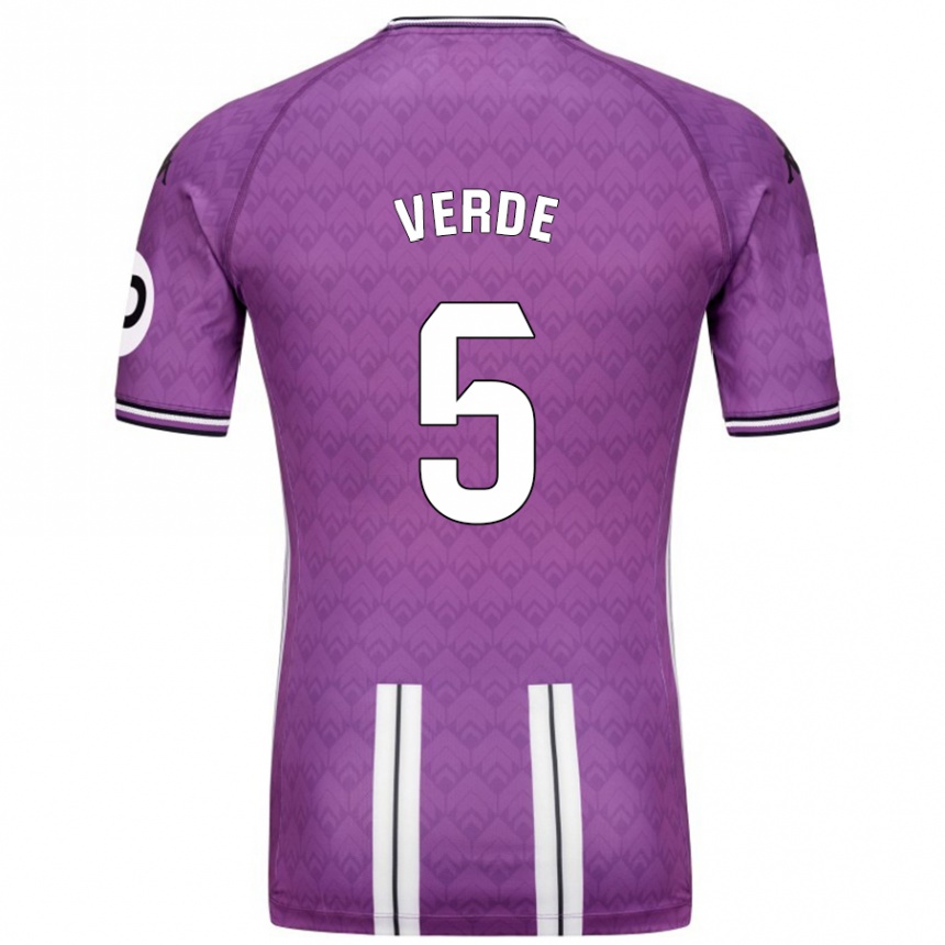 Kids Football Adrián Verde #5 Purple White Home Jersey 2024/25 T-Shirt Nz