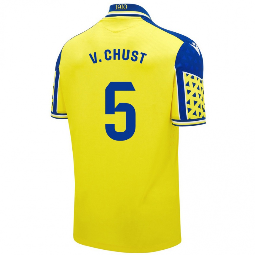 Kids Football Víctor Chust #5 Yellow Blue Home Jersey 2024/25 T-Shirt Nz