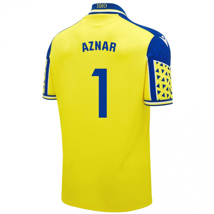 Kids Football Victor Aznar #1 Yellow Blue Home Jersey 2024/25 T-Shirt Nz