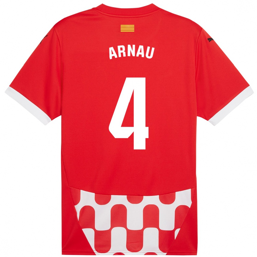 Kids Football Arnau Martínez #4 Red White Home Jersey 2024/25 T-Shirt Nz