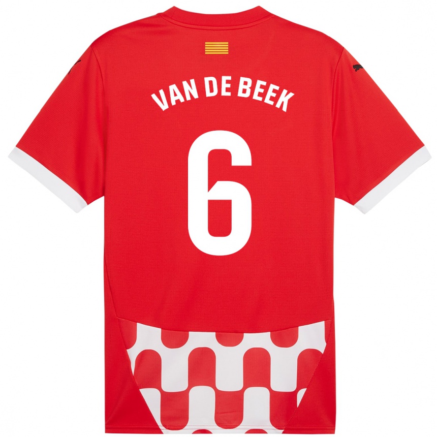 Kids Football Donny Van De Beek #6 Red White Home Jersey 2024/25 T-Shirt Nz