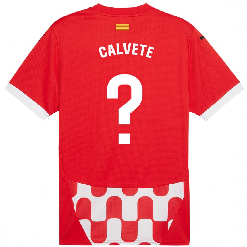 Kids Football Pablo Calvete #0 Red White Home Jersey 2024/25 T-Shirt Nz