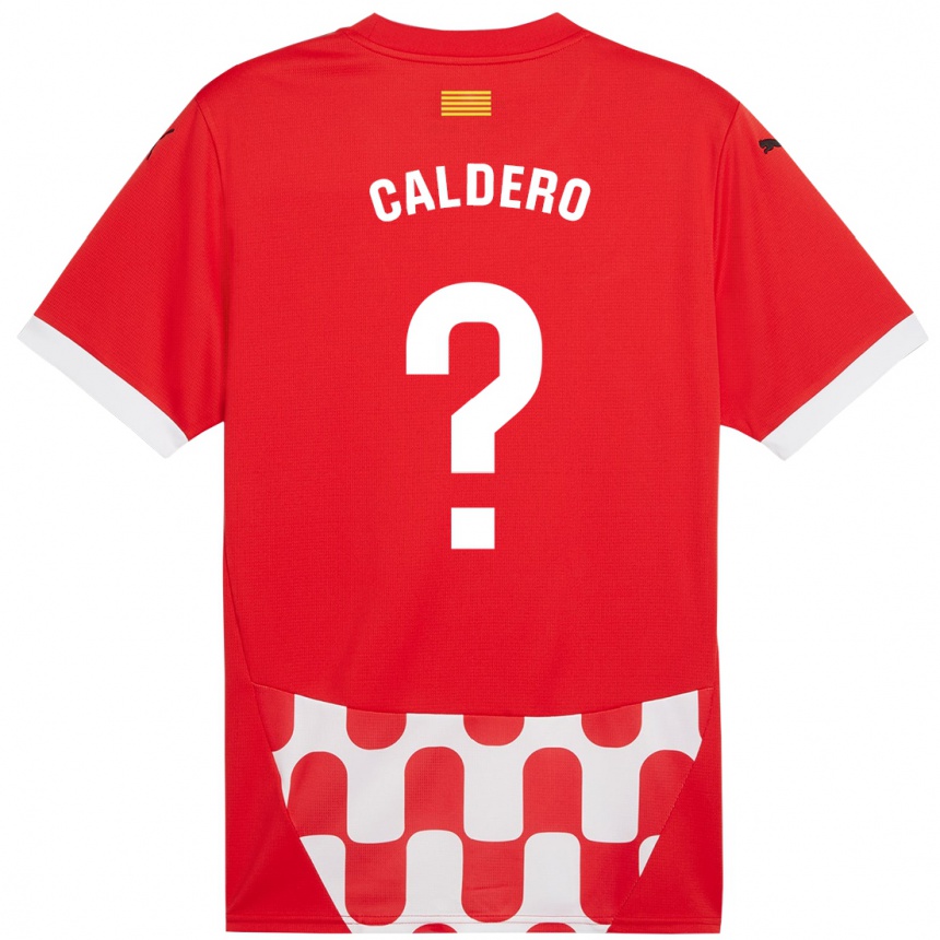 Kids Football Nil Caldero #0 Red White Home Jersey 2024/25 T-Shirt Nz