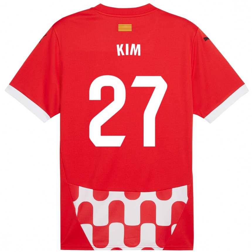 Kids Football Min-Su Kim #27 Red White Home Jersey 2024/25 T-Shirt Nz