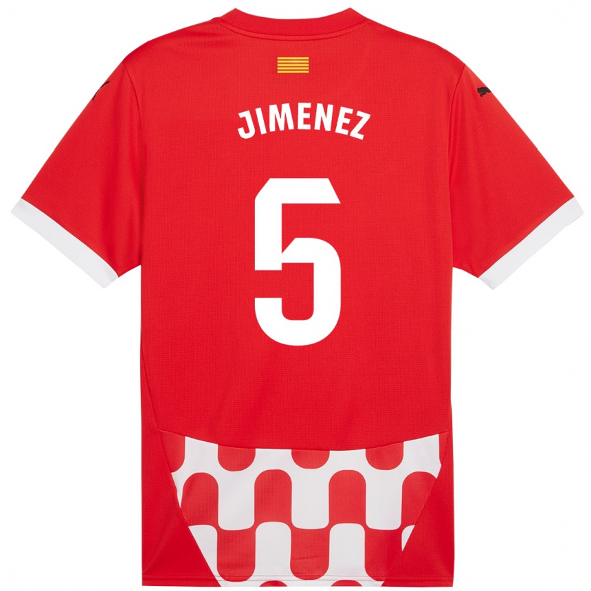 Kids Football Ángela Jiménez #5 Red White Home Jersey 2024/25 T-Shirt Nz