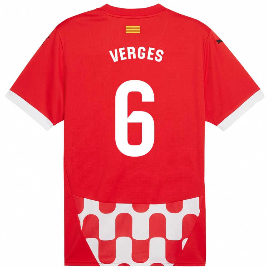 Kids Football Mar Vergés #6 Red White Home Jersey 2024/25 T-Shirt Nz