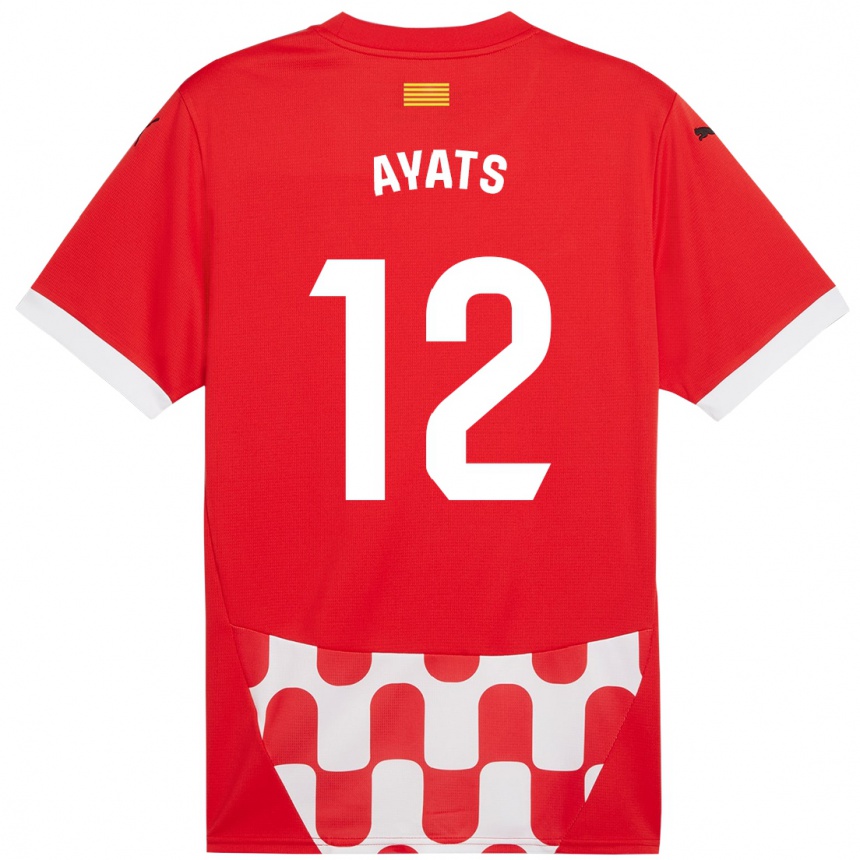 Kids Football Mònica Ayats #12 Red White Home Jersey 2024/25 T-Shirt Nz