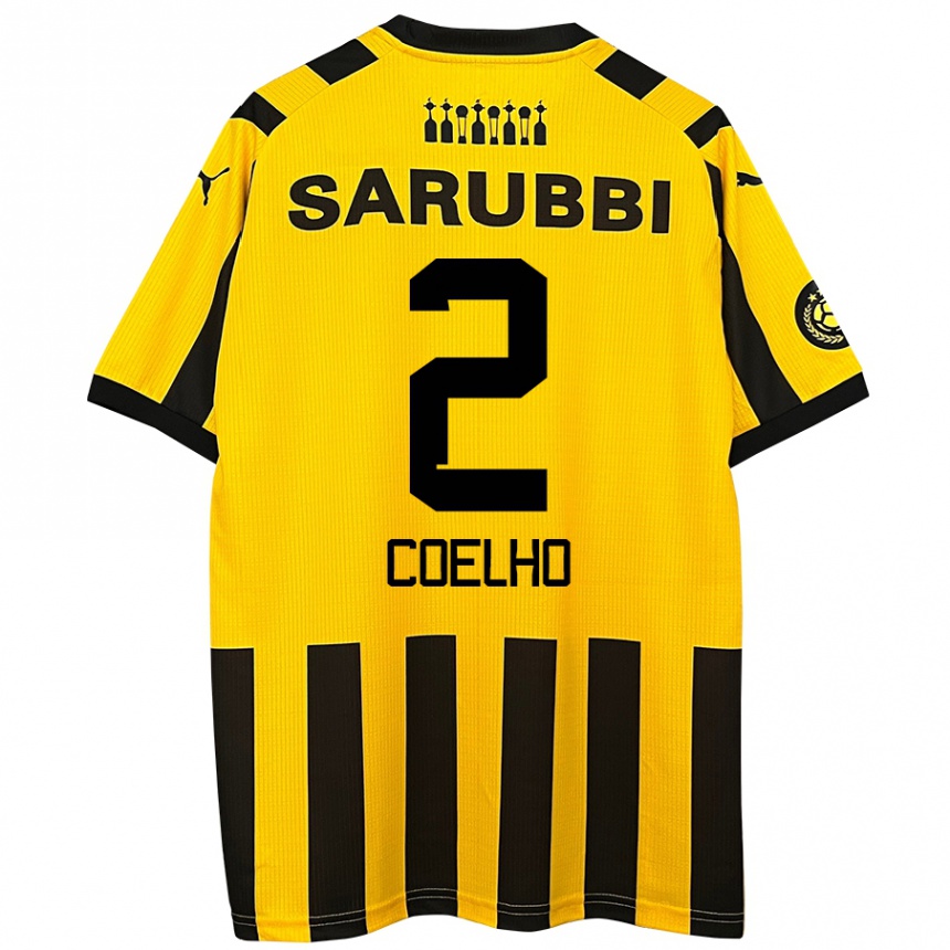 Kids Football Léo Coelho #2 Yellow Black Home Jersey 2024/25 T-Shirt Nz