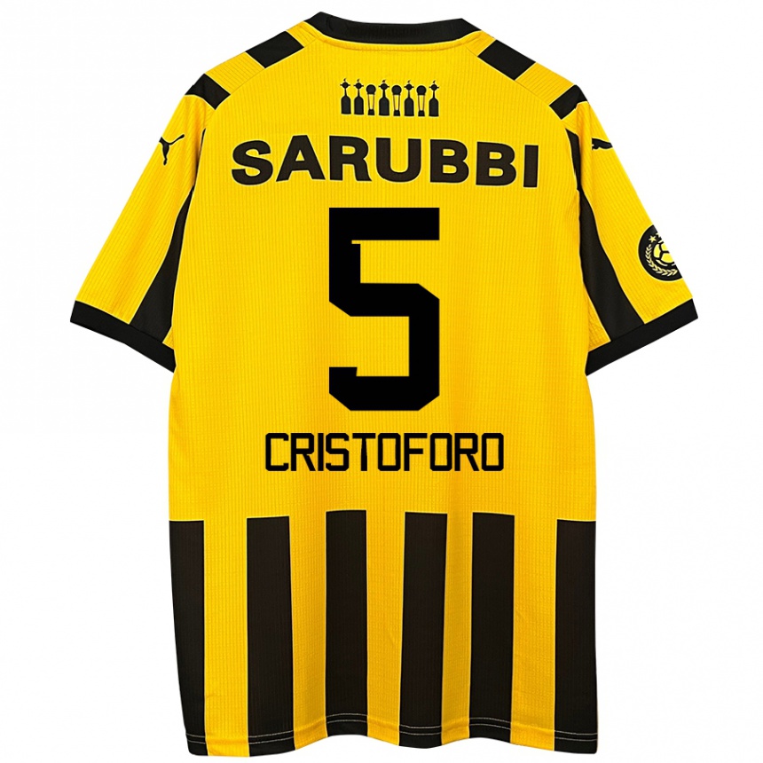 Kids Football Sebastián Cristóforo #5 Yellow Black Home Jersey 2024/25 T-Shirt Nz