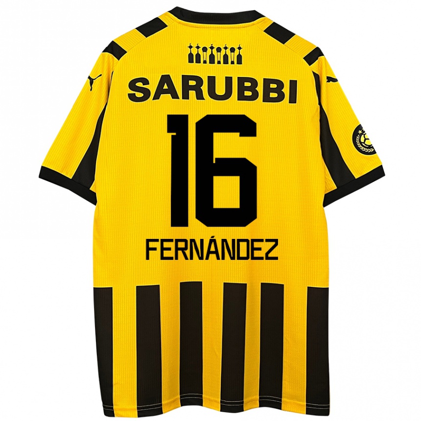 Kids Football Adrián Fernández #16 Yellow Black Home Jersey 2024/25 T-Shirt Nz