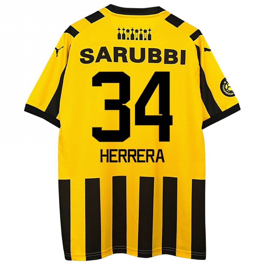 Kids Football Nahuel Herrera #34 Yellow Black Home Jersey 2024/25 T-Shirt Nz