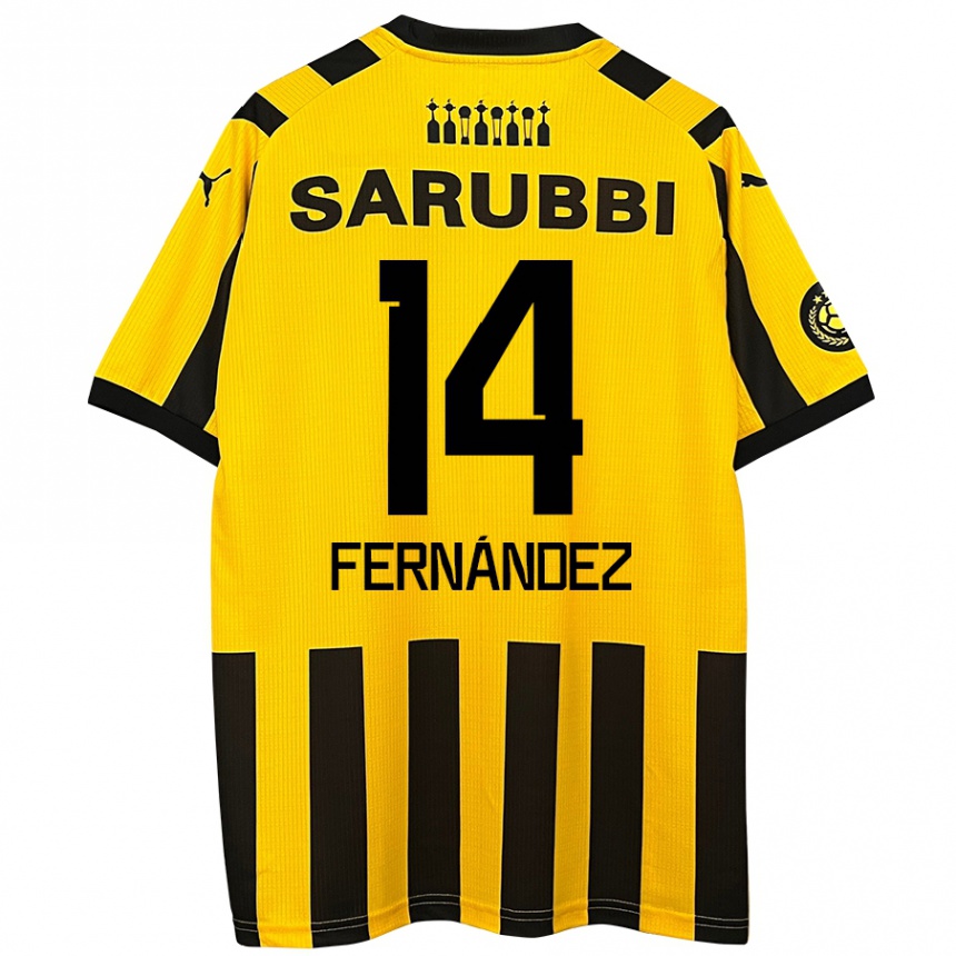 Kids Football Faustino Fernández #14 Yellow Black Home Jersey 2024/25 T-Shirt Nz