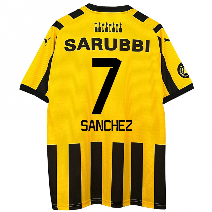 Kids Football Carlos Sánchez #7 Yellow Black Home Jersey 2024/25 T-Shirt Nz