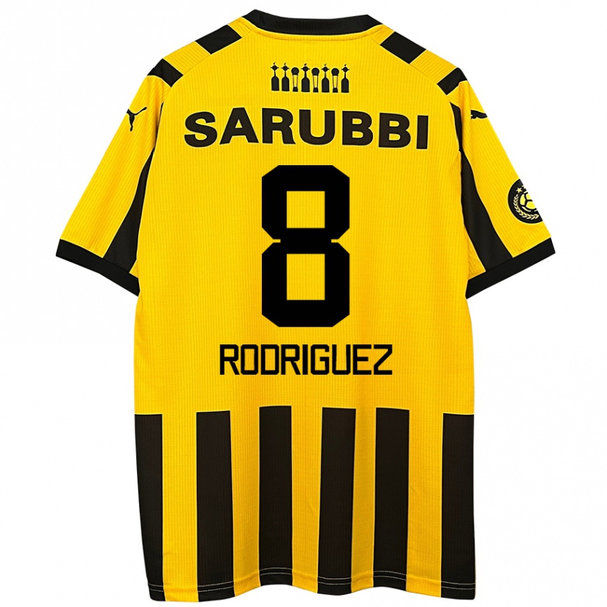 Kids Football Sebastián Rodríguez #8 Yellow Black Home Jersey 2024/25 T-Shirt Nz