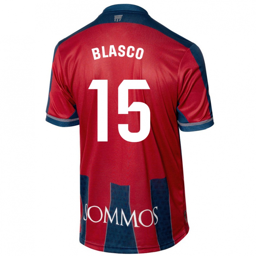 Kids Football Jérémy Blasco #15 Red Blue Home Jersey 2024/25 T-Shirt Nz