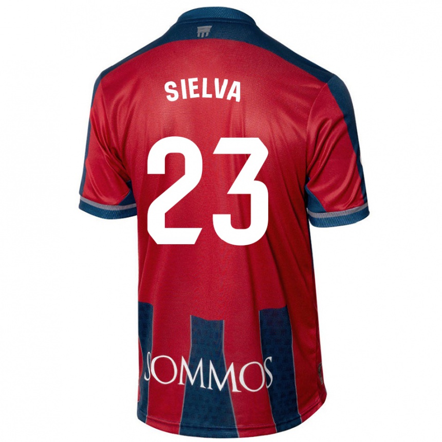 Kids Football Óscar Sielva #23 Red Blue Home Jersey 2024/25 T-Shirt Nz