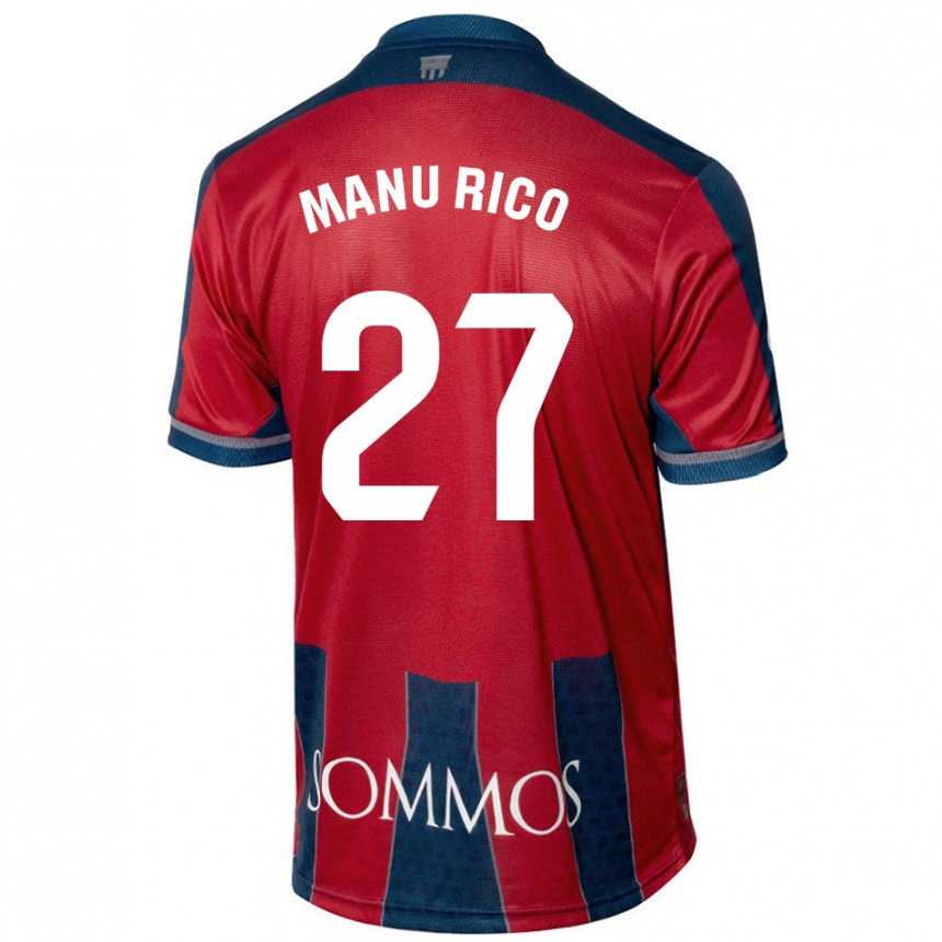 Kids Football Manu Rico #27 Red Blue Home Jersey 2024/25 T-Shirt Nz