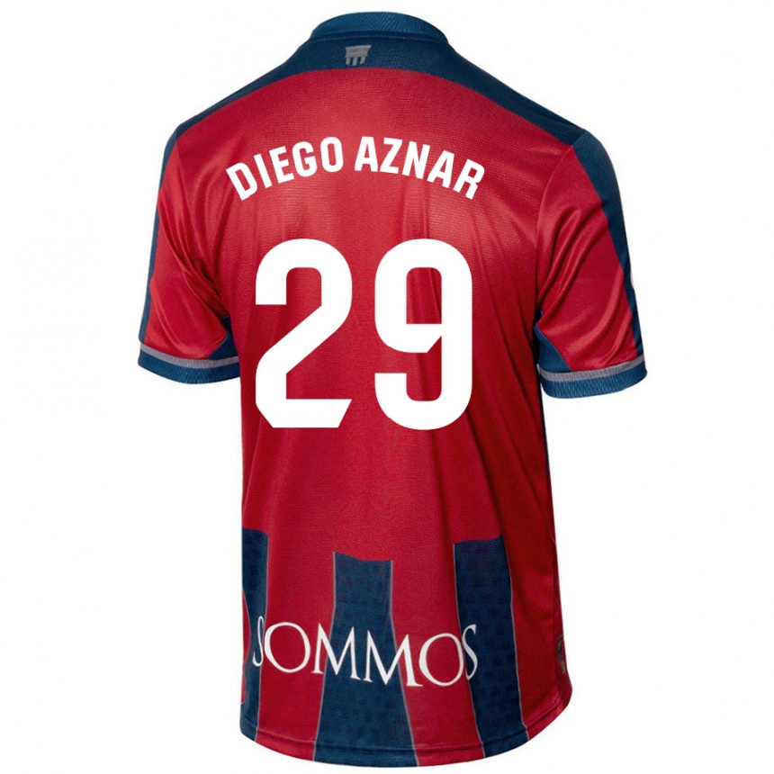 Kids Football Diego Aznar #29 Red Blue Home Jersey 2024/25 T-Shirt Nz