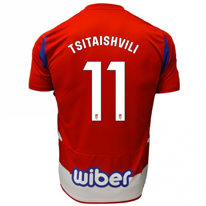 Kids Football Georgiy Tsitaishvili #11 Red White Blue Home Jersey 2024/25 T-Shirt Nz