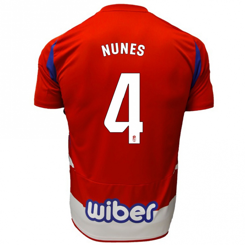 Kids Football David Nunes #4 Red White Blue Home Jersey 2024/25 T-Shirt Nz