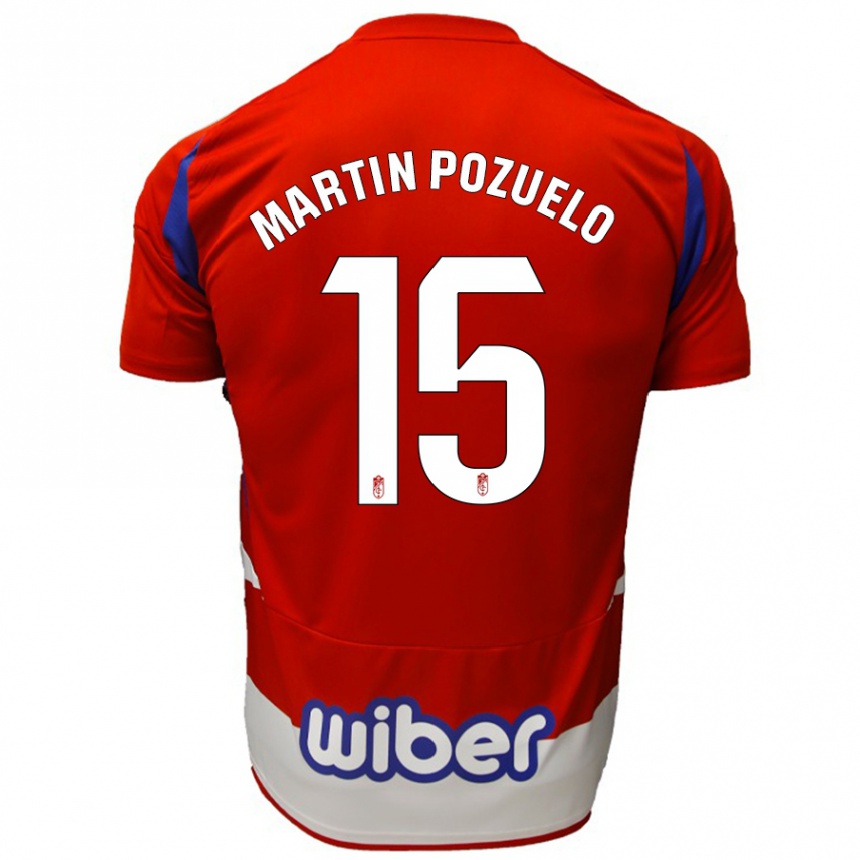 Kids Football Esther Martín-Pozuelo #15 Red White Blue Home Jersey 2024/25 T-Shirt Nz