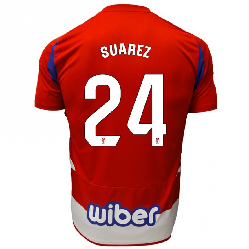 Kids Football Carlota Suárez #24 Red White Blue Home Jersey 2024/25 T-Shirt Nz