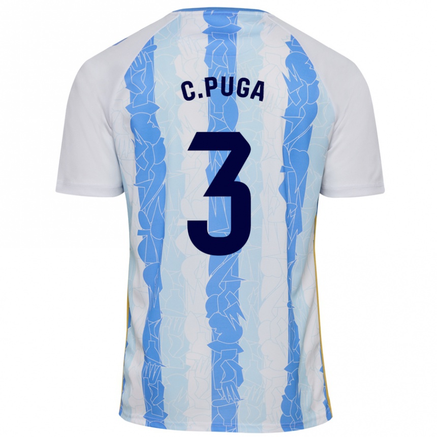 Kids Football Carlos Puga #3 White Blue Home Jersey 2024/25 T-Shirt Nz