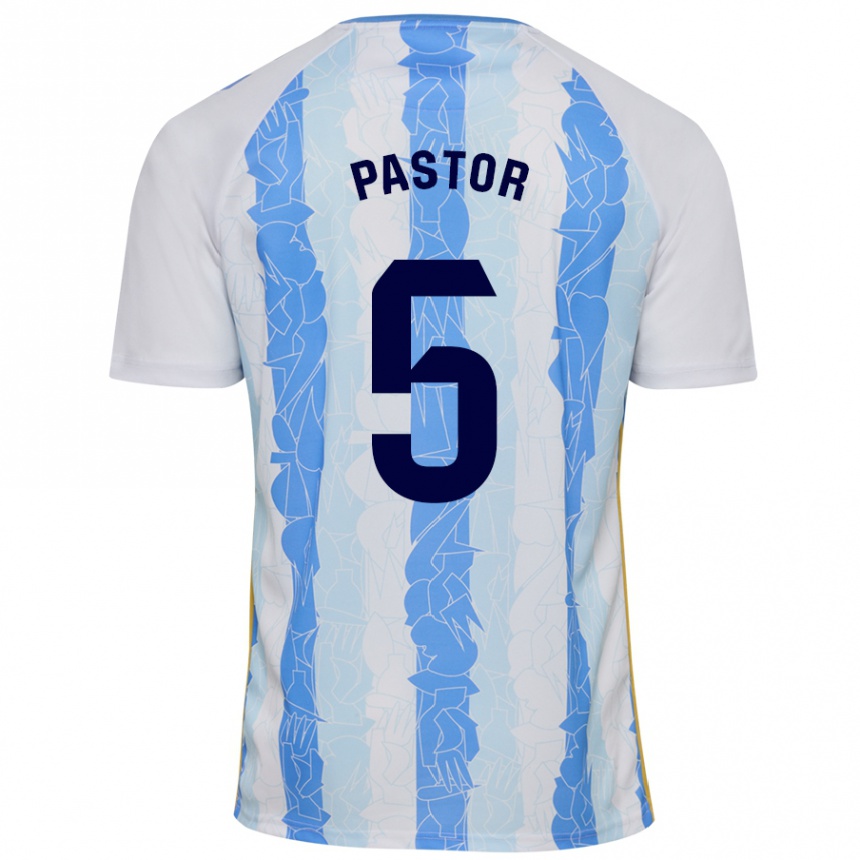 Kids Football Álex Pastor #5 White Blue Home Jersey 2024/25 T-Shirt Nz